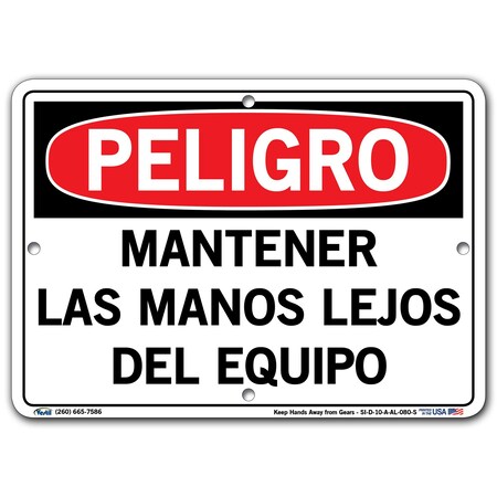 Vestil Aluminum Sign, 7-1/2" Height, 10-1/2" Width, Aluminum, Rectangle, Spanish SI-D-10-A-AL-080-S